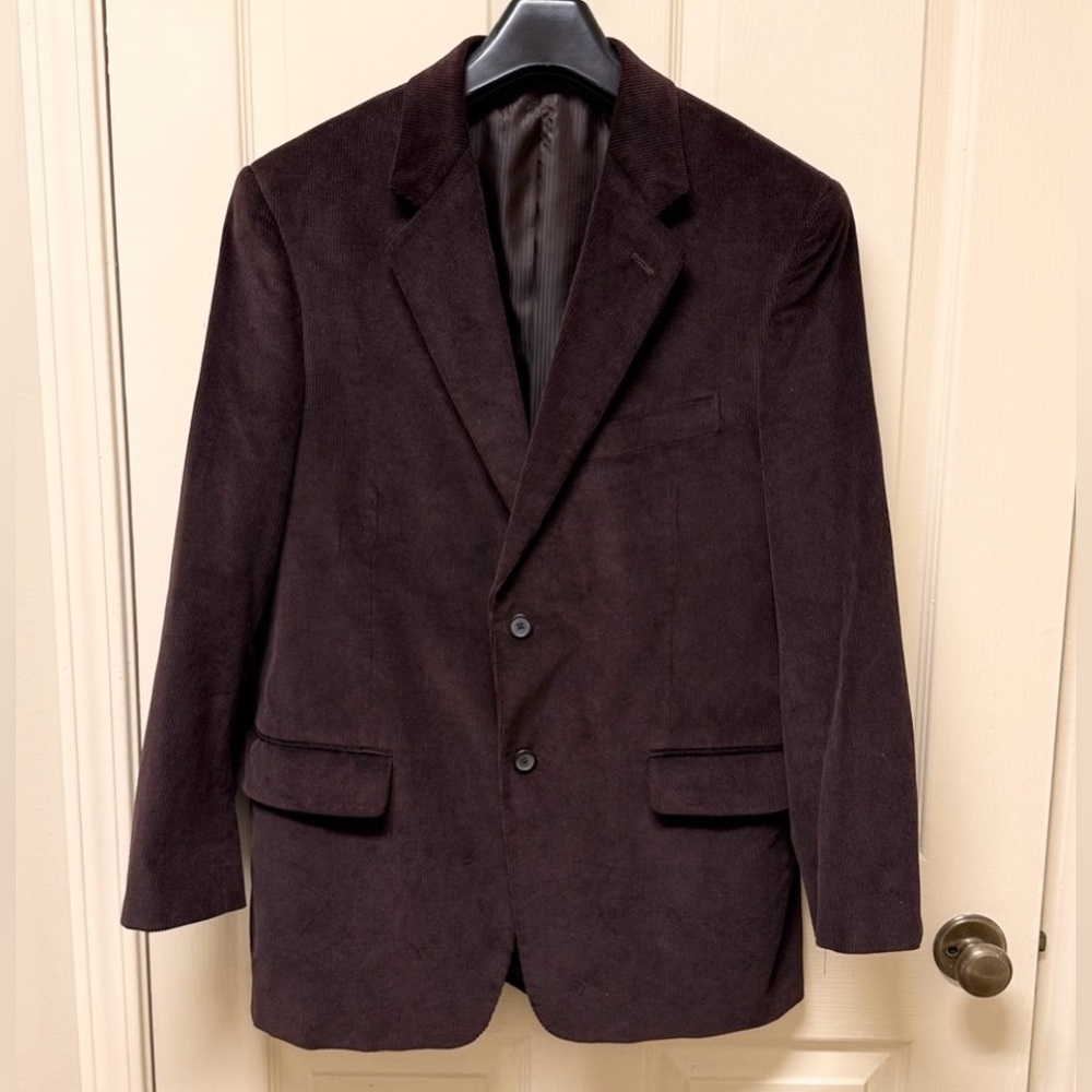 Adolfo Dark Brown Corduroy 100% Cotton Sport Coat Size 40 R
